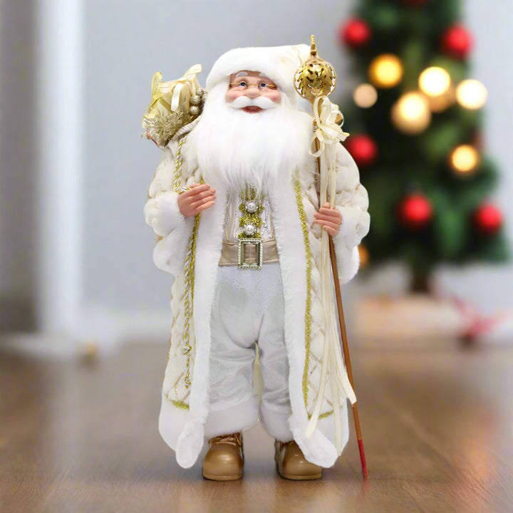 60CM WHITE & GOLD SANTA