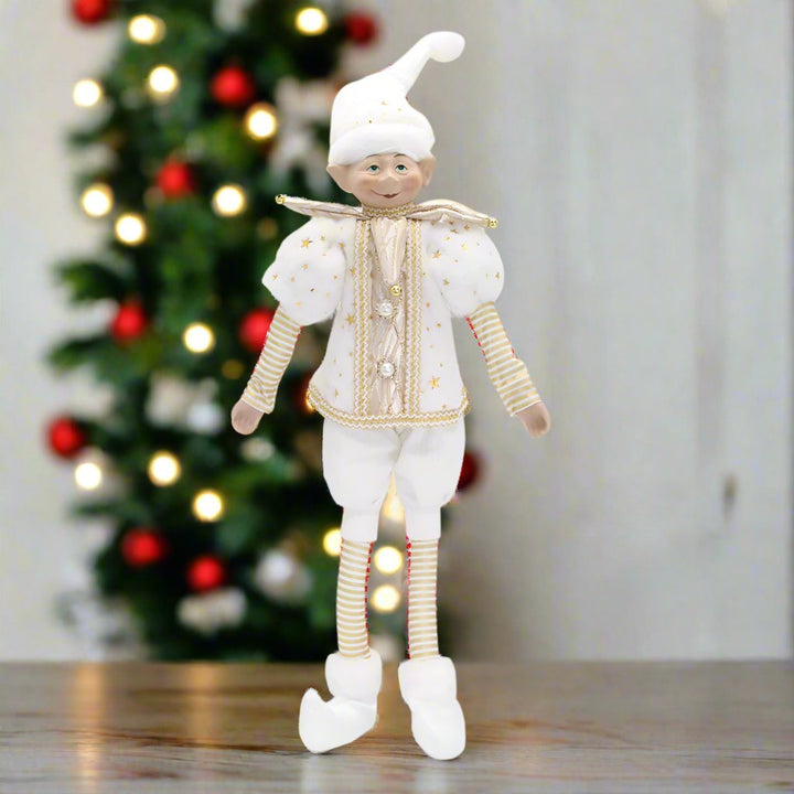 60CM WHITE & GOLD ELF