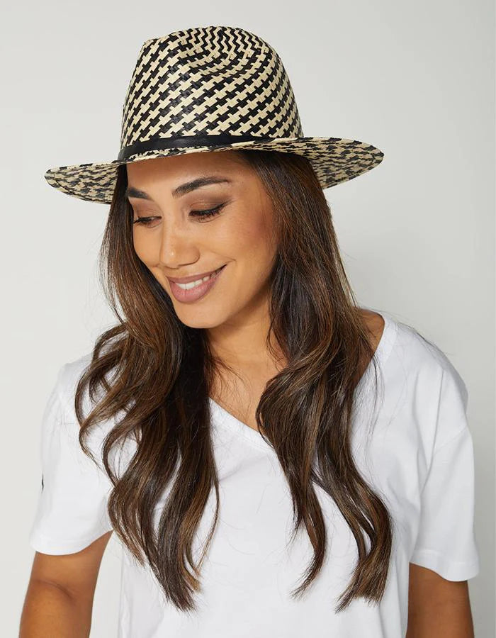 Stella + Gemma Black Houndstooth Fedora