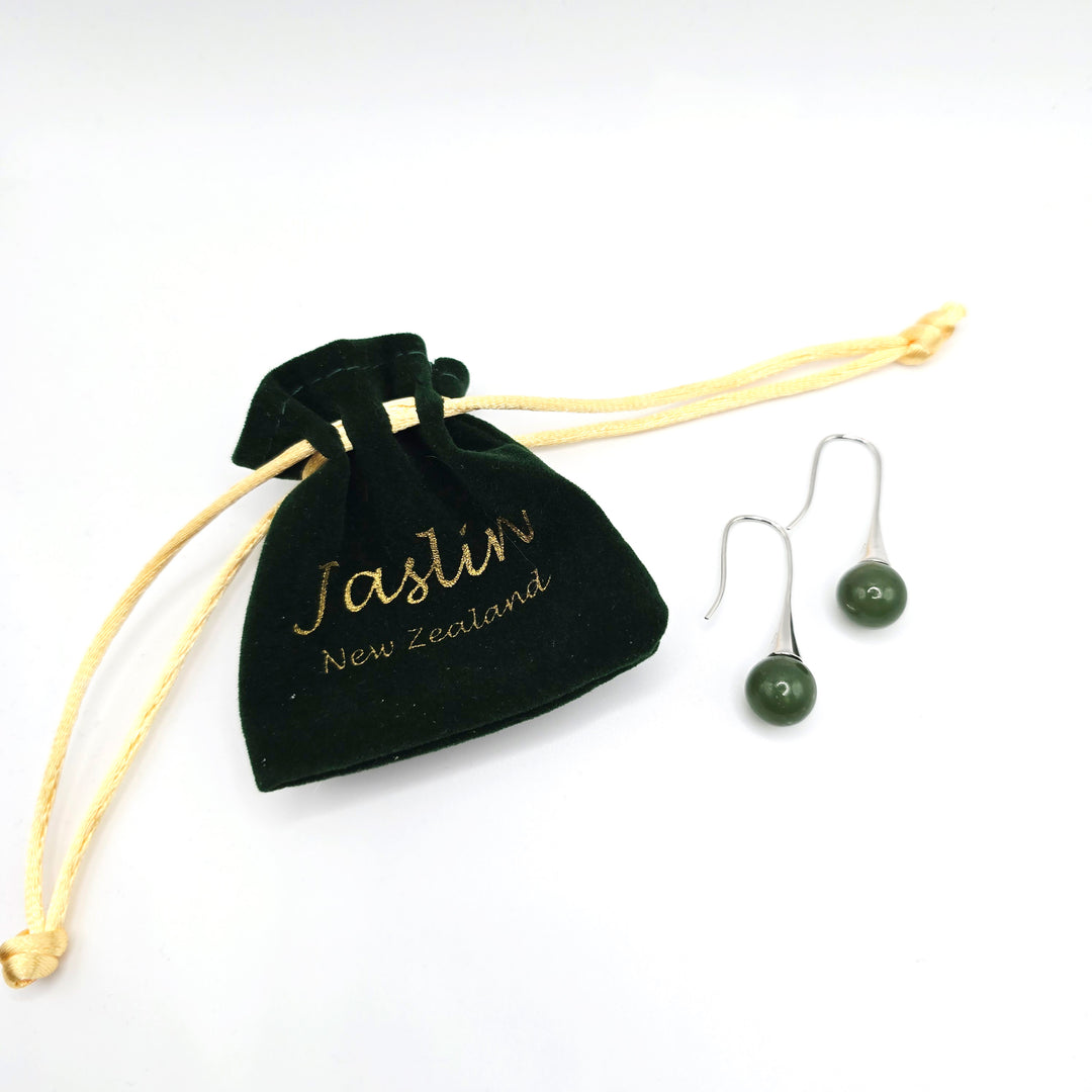 Silver Ball Greenstone Earrings