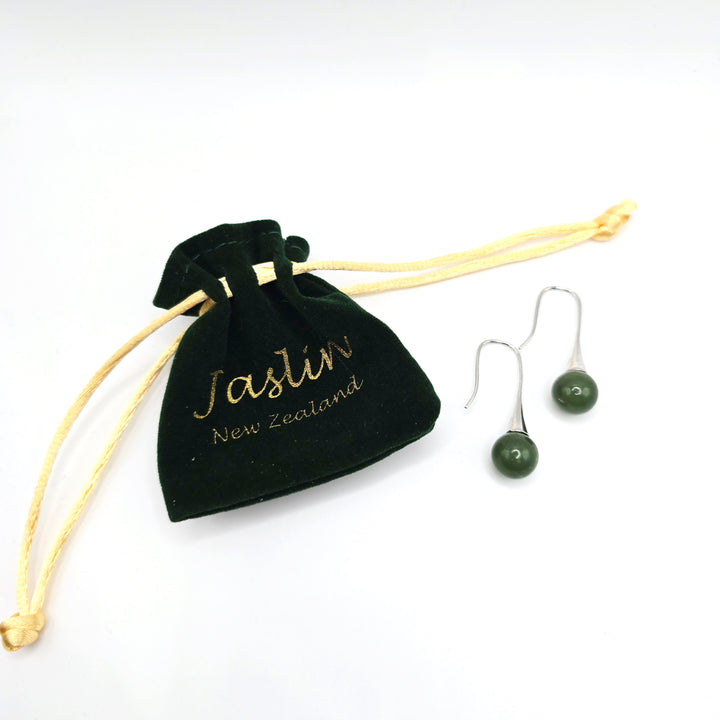 Silver Ball Greenstone Earrings