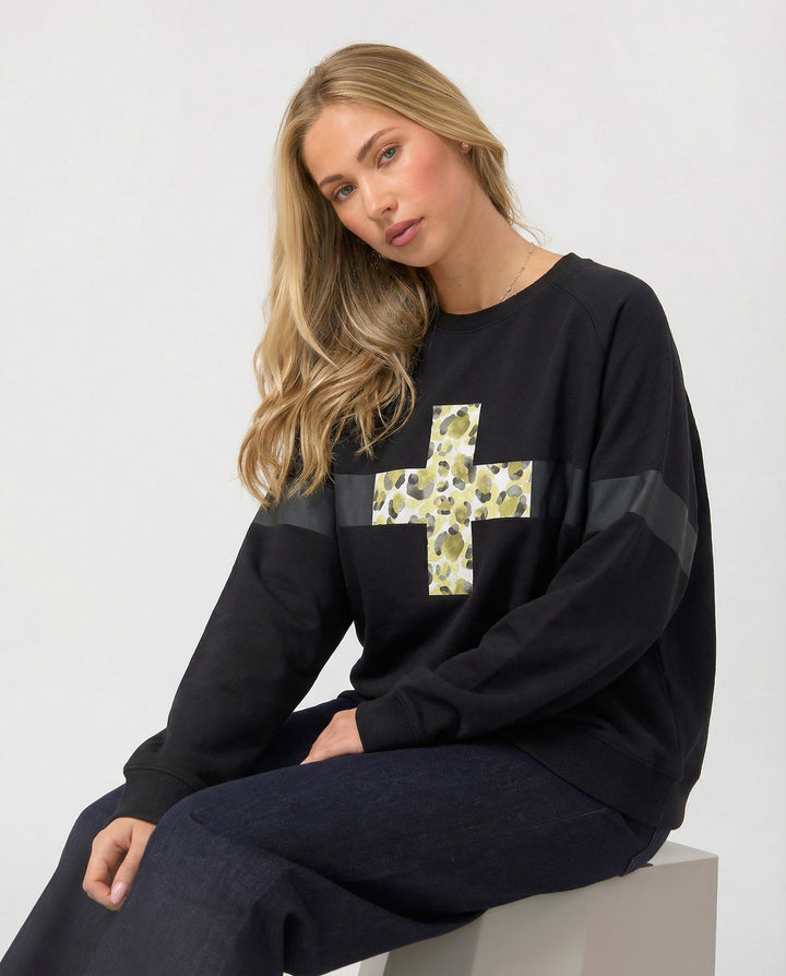 Stella + Gemma Black Green Leopard Essential Sweatshirt