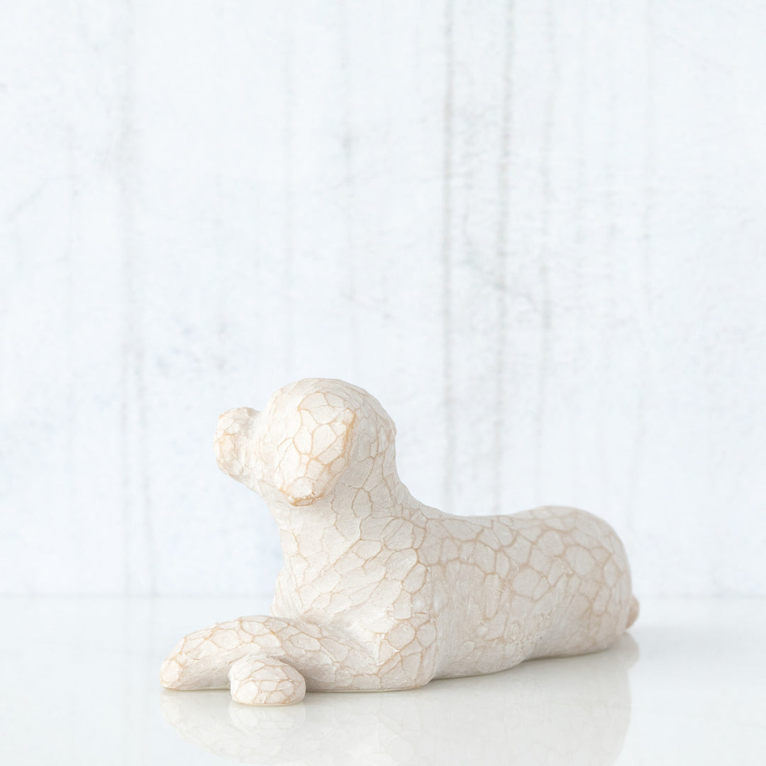 SMALL LYING WHITE DOG