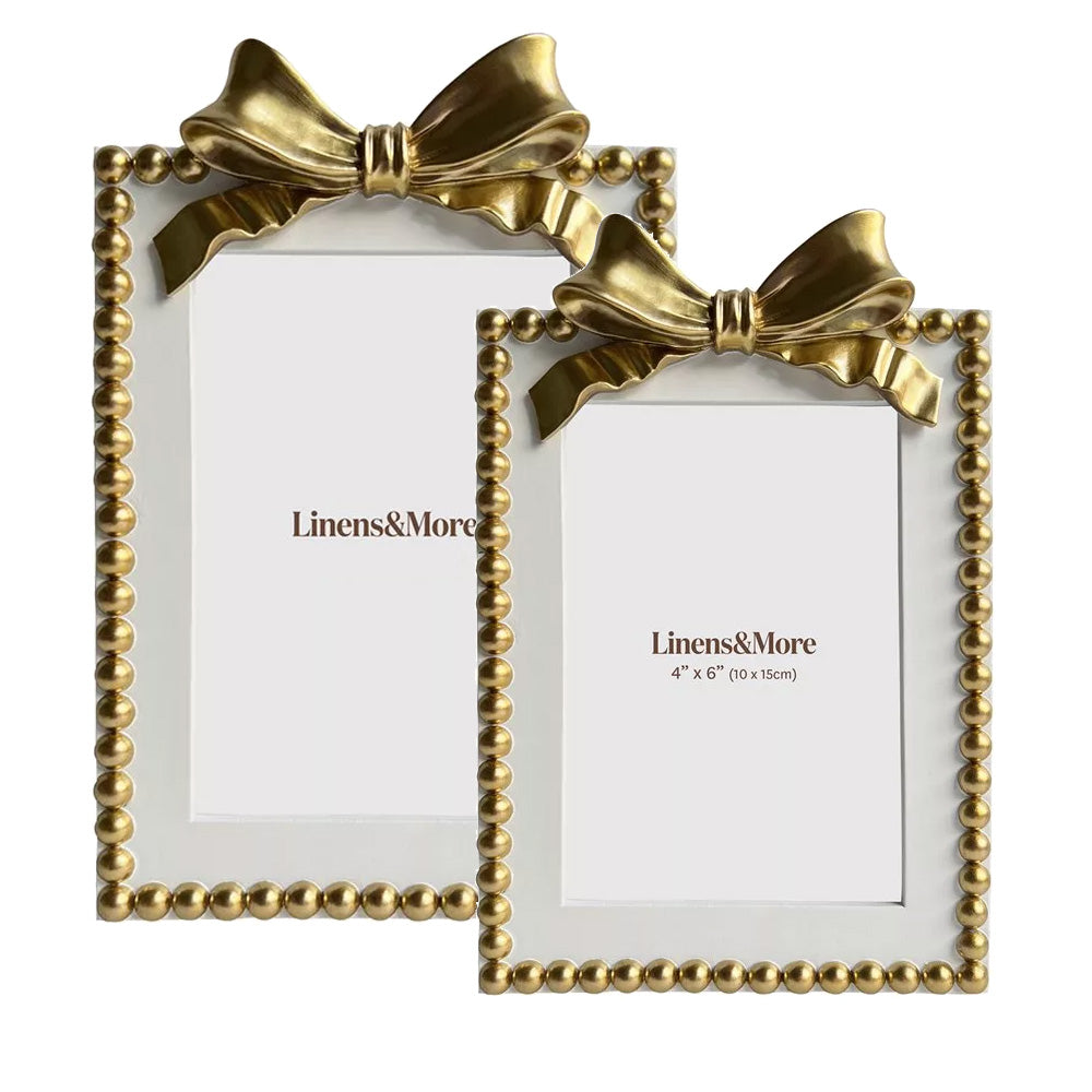 White & Gold Bow Photo Frame