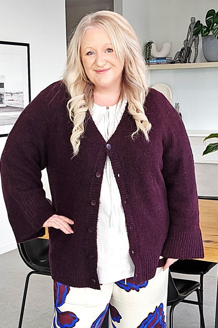Fate & Becker Burgundy Zinnia Fluffy Cardigan