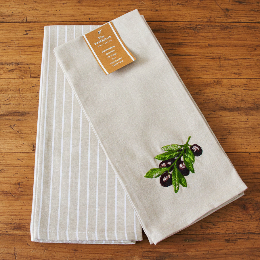 Natural Olive Tea Towel Set of 2