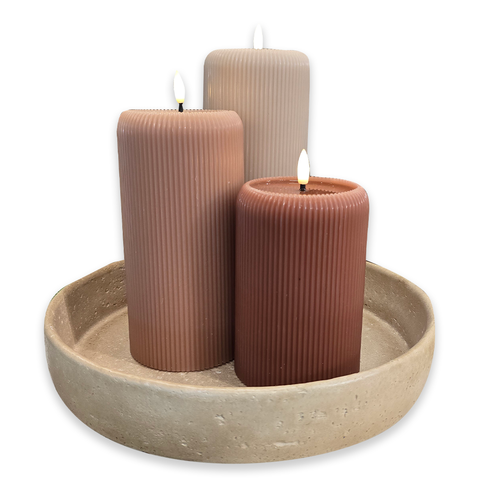 Small Dark Brown LED Ribbed Candle