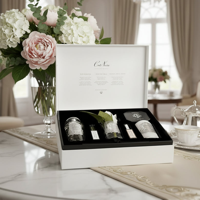 Set of skincare products in a Cote Vere box on a white background