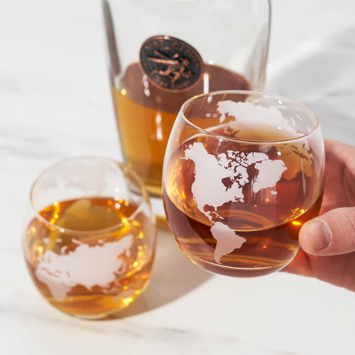 2PC GLOBE WHISKEY GLASSES