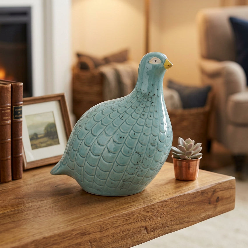 Guinea Fowl Aqua Ceramic Ornament Large - RAPT ONLINE