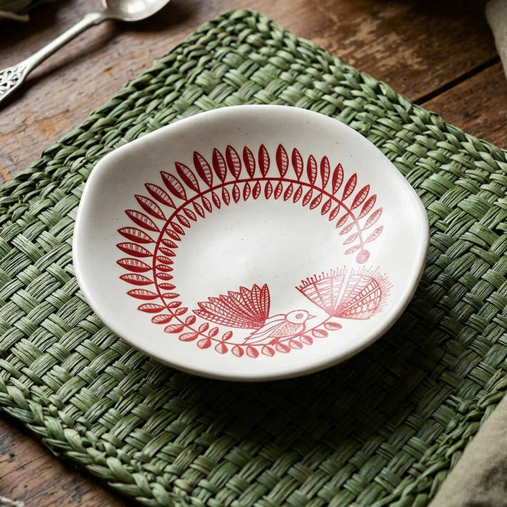 Jo Luping Red Fantail &amp; Pohutukawa on White 7cm Porcelain Bowl