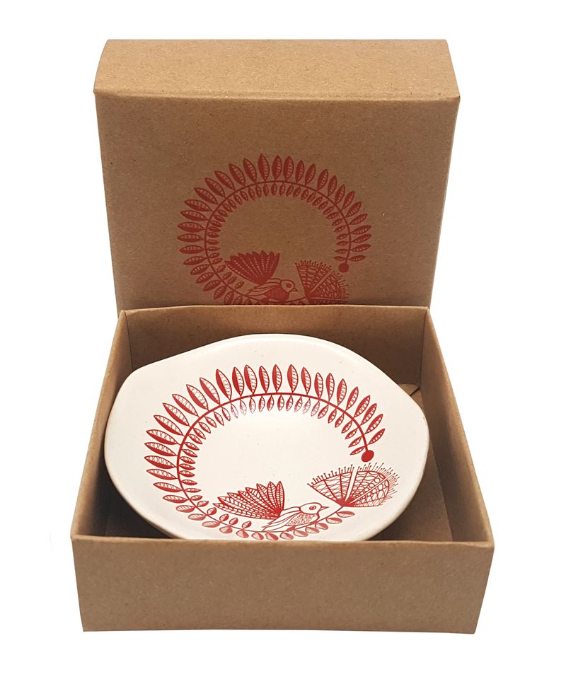Jo Luping Red Fantail &amp; Pohutukawa on White 7cm Porcelain Bowl