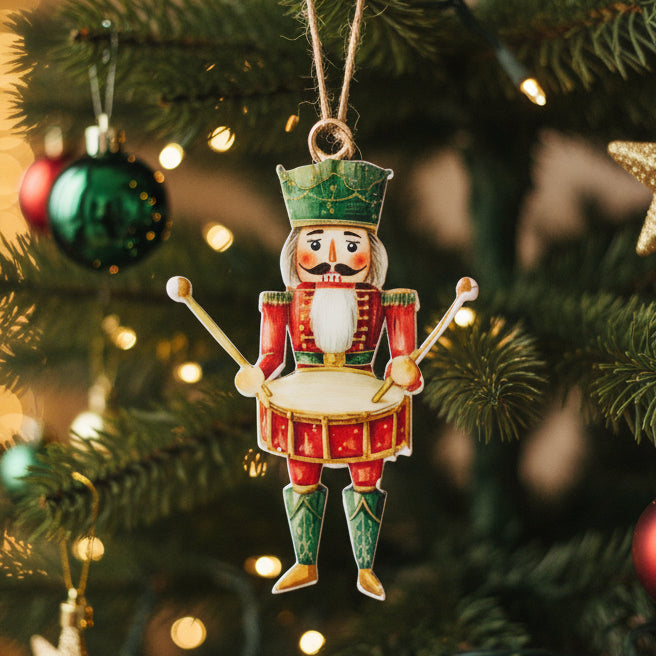 Decorative Christmas nutcracker ornament on a white background
