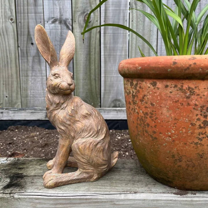 Junior Walnut Sitting Hare Decor