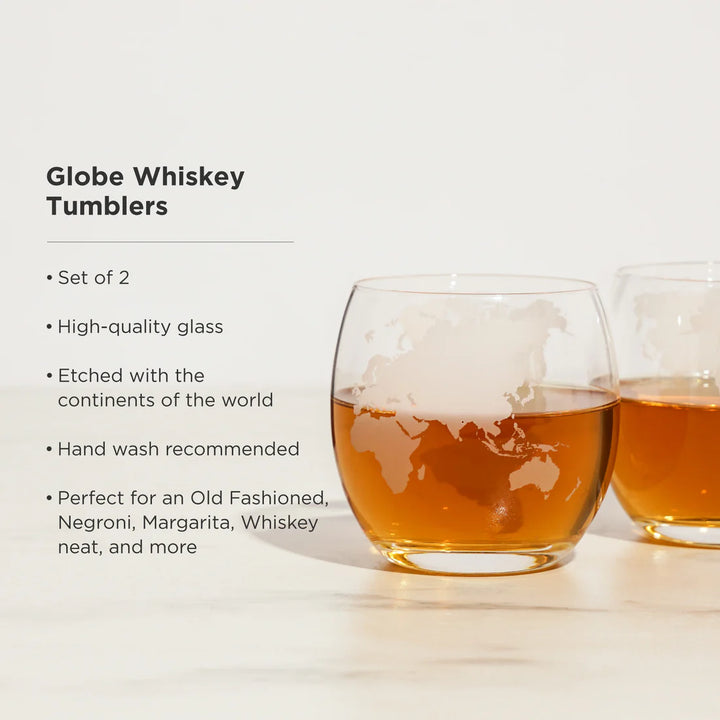 2PC GLOBE WHISKEY GLASSES