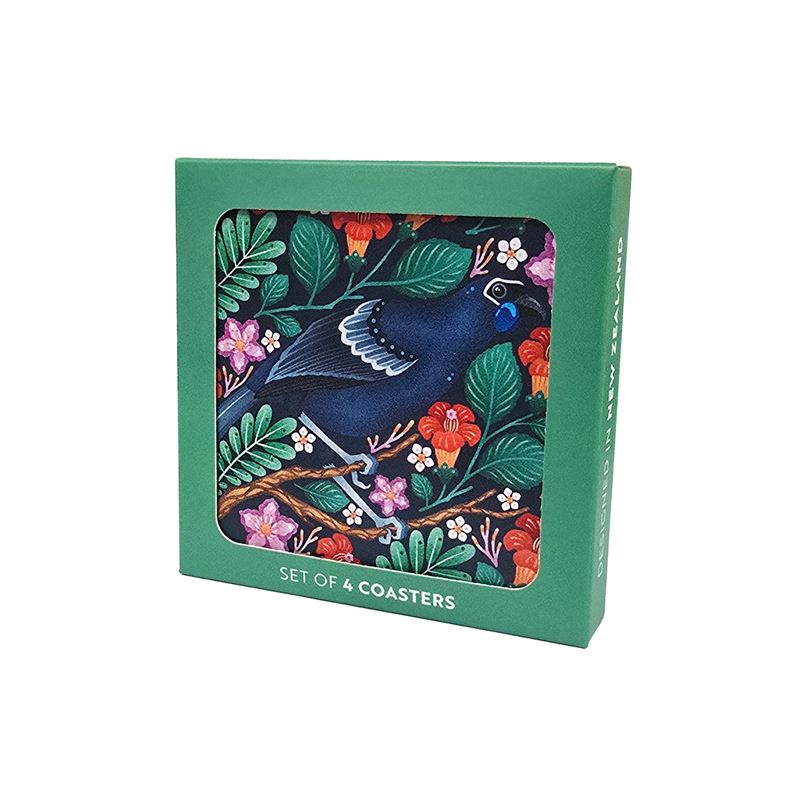 Catherine Marion kōkako coasters set of 4 with gift box