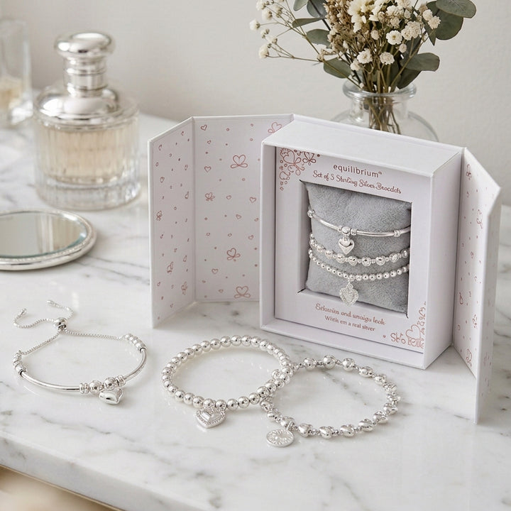 Equilibrium Set of 3 Stacking Silver-Plated Natural Bracelets