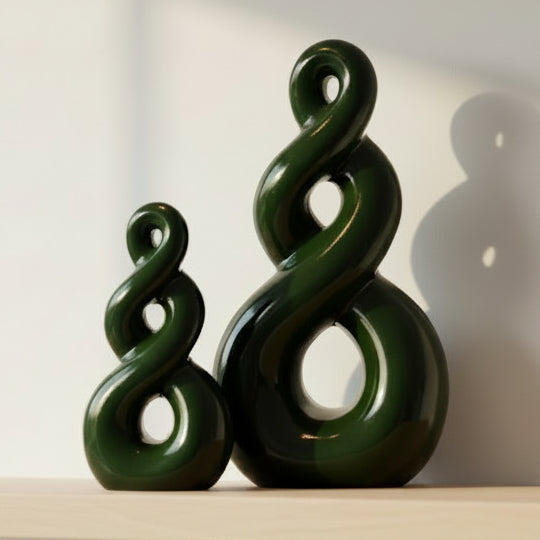 Green ceramic ampersand symbols on a white background