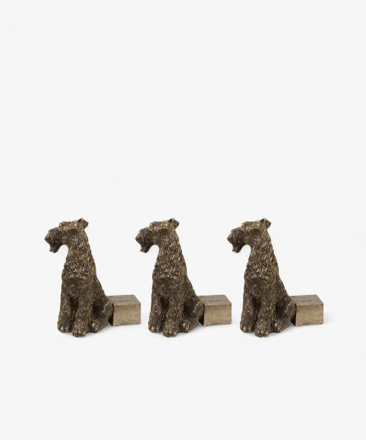 French Country Large Gold Scottie/Schnauzer Dog Pot Stands – Set of 3