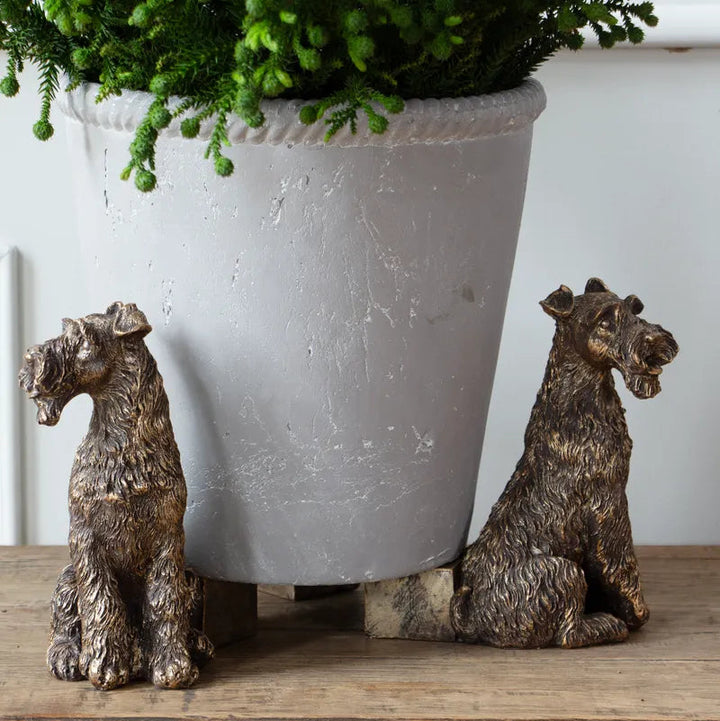 French Country Large Gold Scottie/Schnauzer Dog Pot Stands – Set of 3