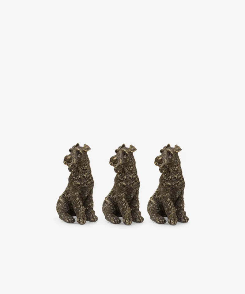 French Country Large Gold Scottie/Schnauzer Dog Pot Stands – Set of 3