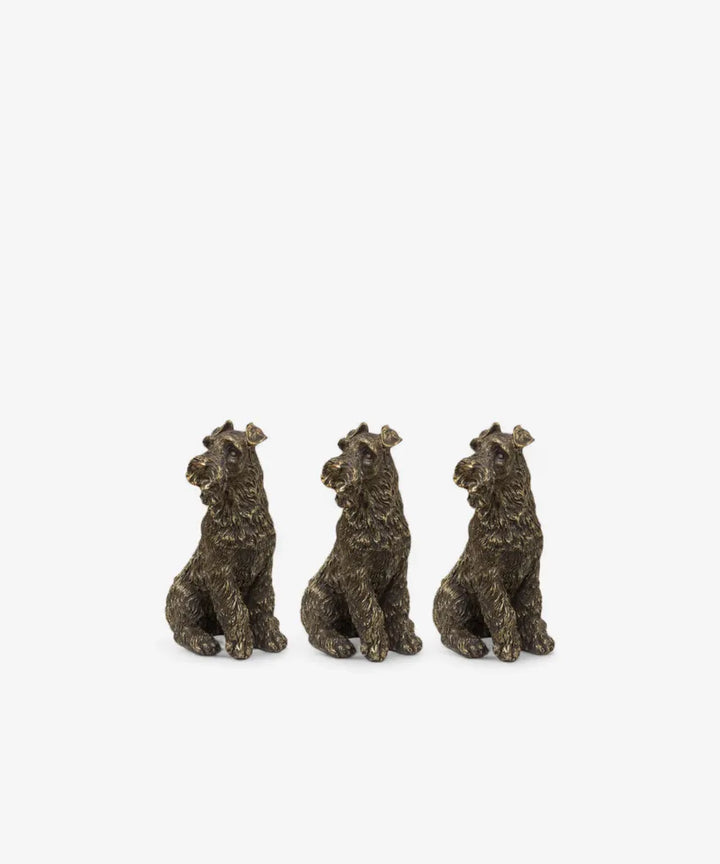 French Country Large Gold Scottie/Schnauzer Dog Pot Stands – Set of 3