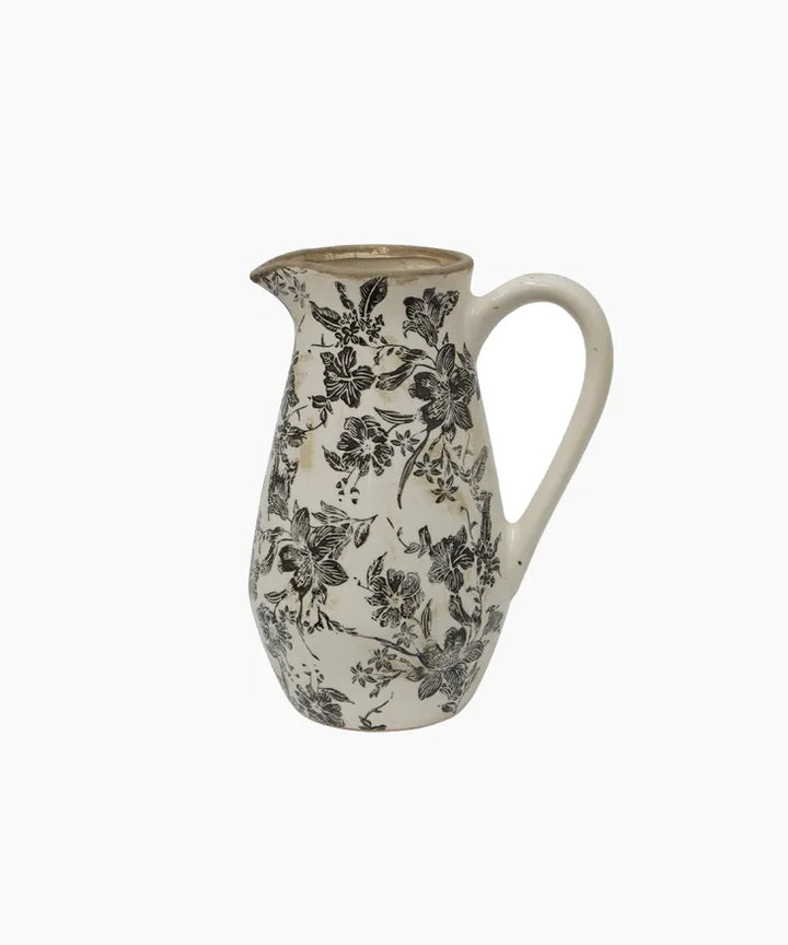 TALL BLACK FLORAL JUG