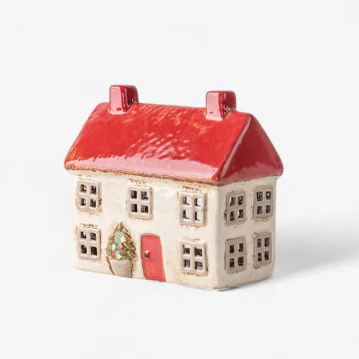 French Country Red &amp; Stone Ceramic Christmas Cottage