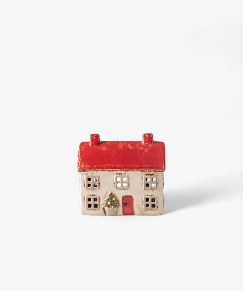 French Country Red &amp; Stone Ceramic Christmas Cottage