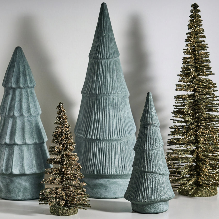 French Country Ridged Evergreen Stoneware Christmas Tree