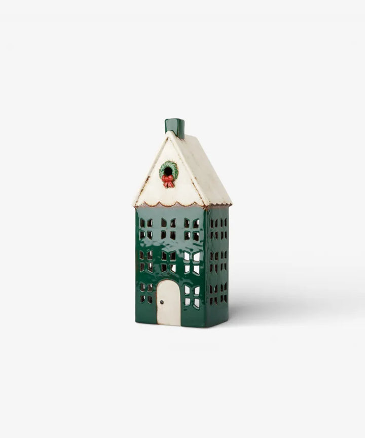 French Country Large Green Tealight Cottage with Wreath