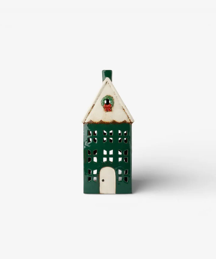French Country Large Green Tealight Cottage with Wreath