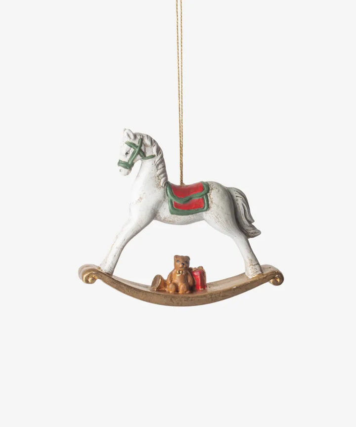 French Country White Rocking Horse Tree Ornament
