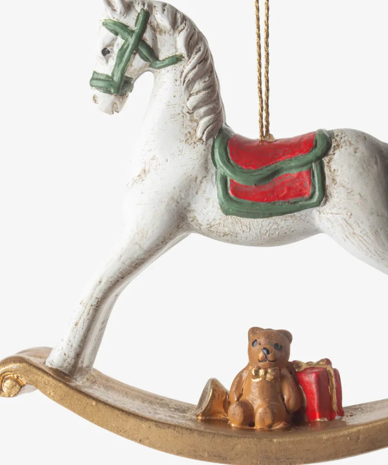 French Country White Rocking Horse Tree Ornament