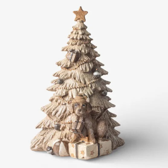 French Country Natural Tree with Dog Ornament