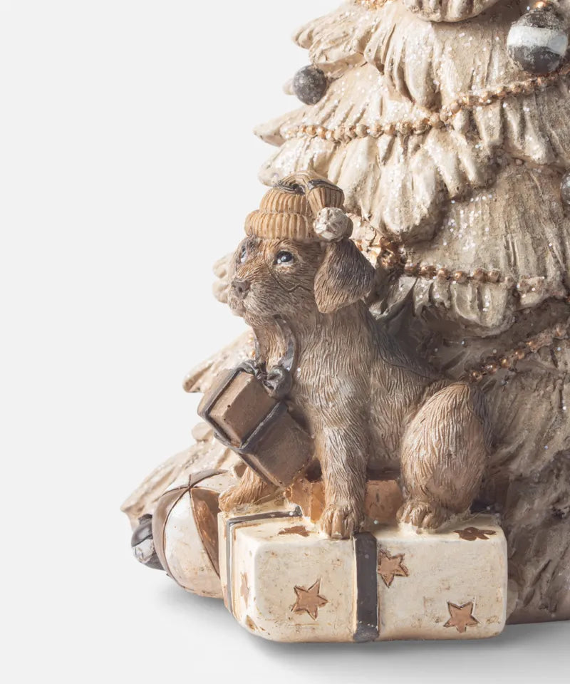 French Country Natural Tree with Dog Ornament