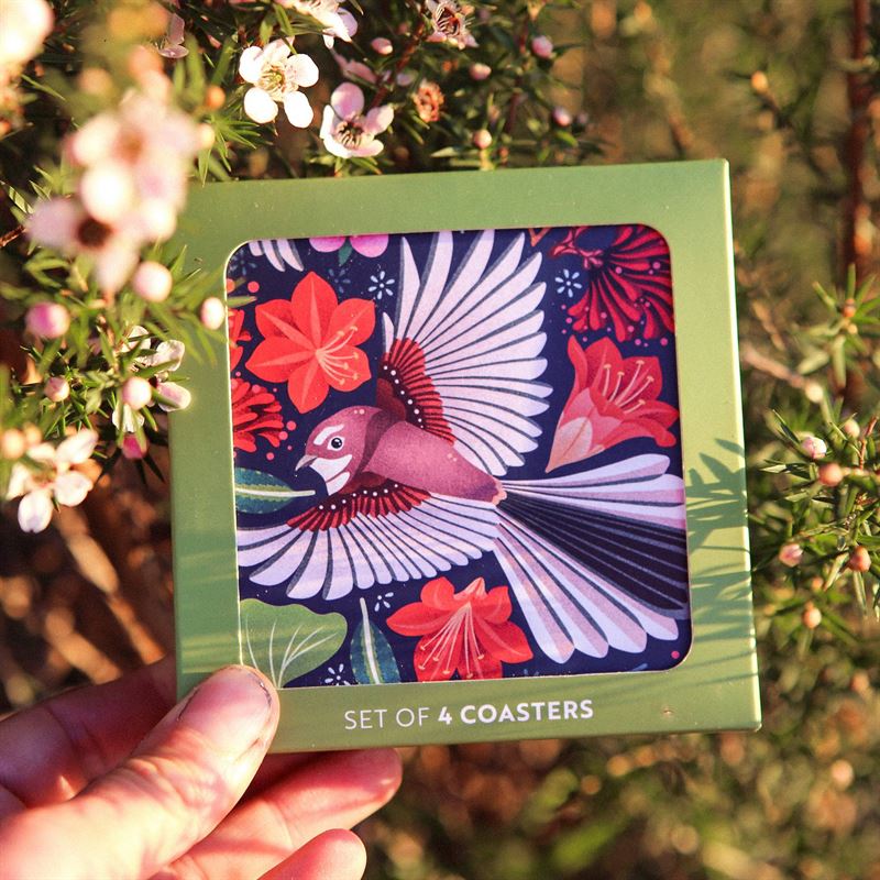 Catherine Marion Chirpy Fantail Set of 4 Boxed Coasters