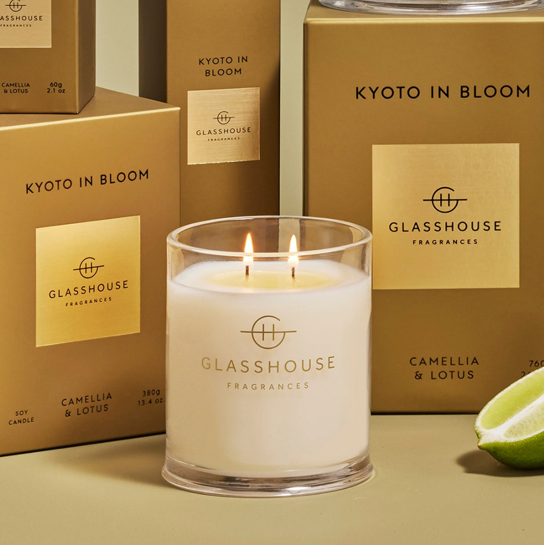 Glasshouse Kyoto in Bloom 380g soy candle (camellia and lotus)