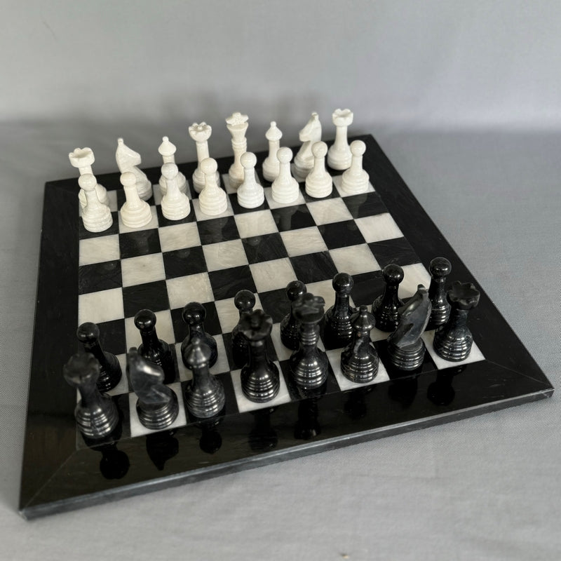 12 Inch Black & White Marble Chess Set NC