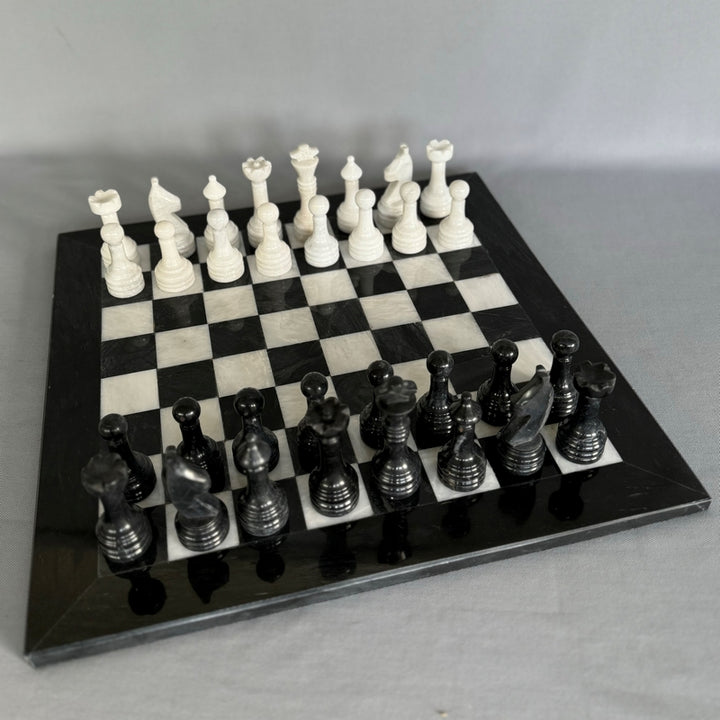 12 Inch Black & White Marble Chess Set NC