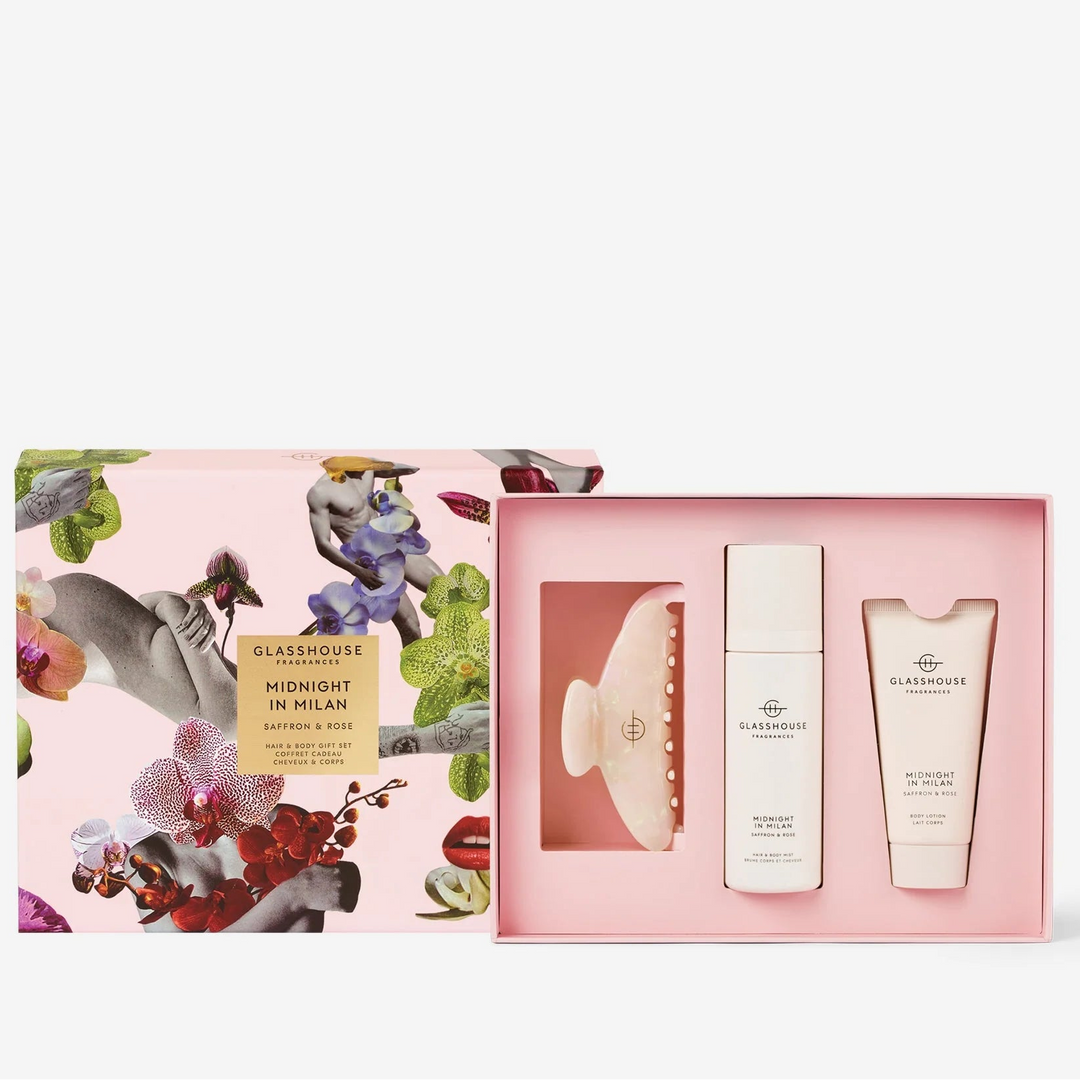 Lush gift set with products and packaging on a white background