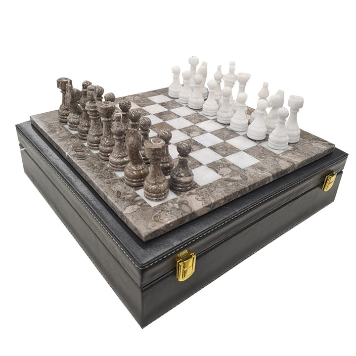 12" FOSSIL WHITE CHESS SET