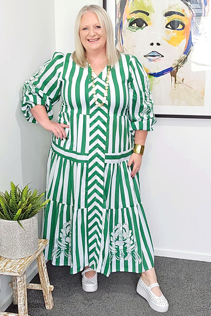 Holiday Sea Breeze Green Stripe Dress