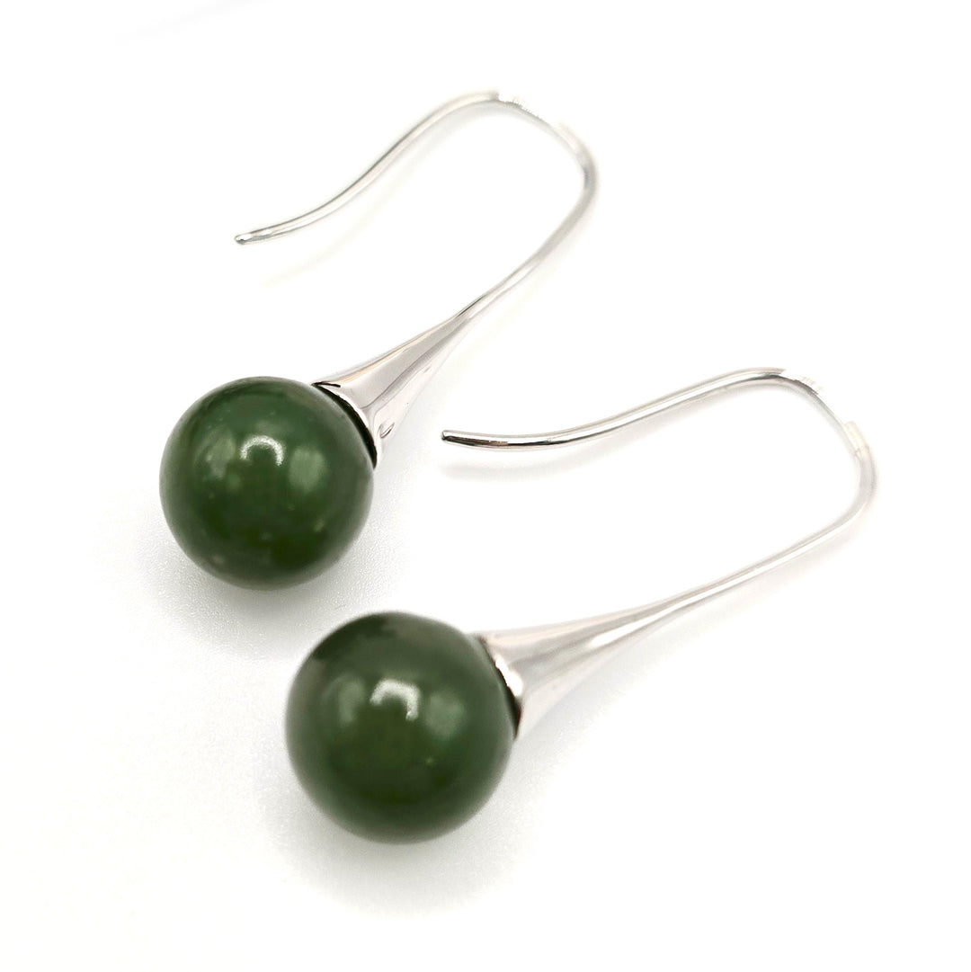Silver Ball Greenstone Earrings