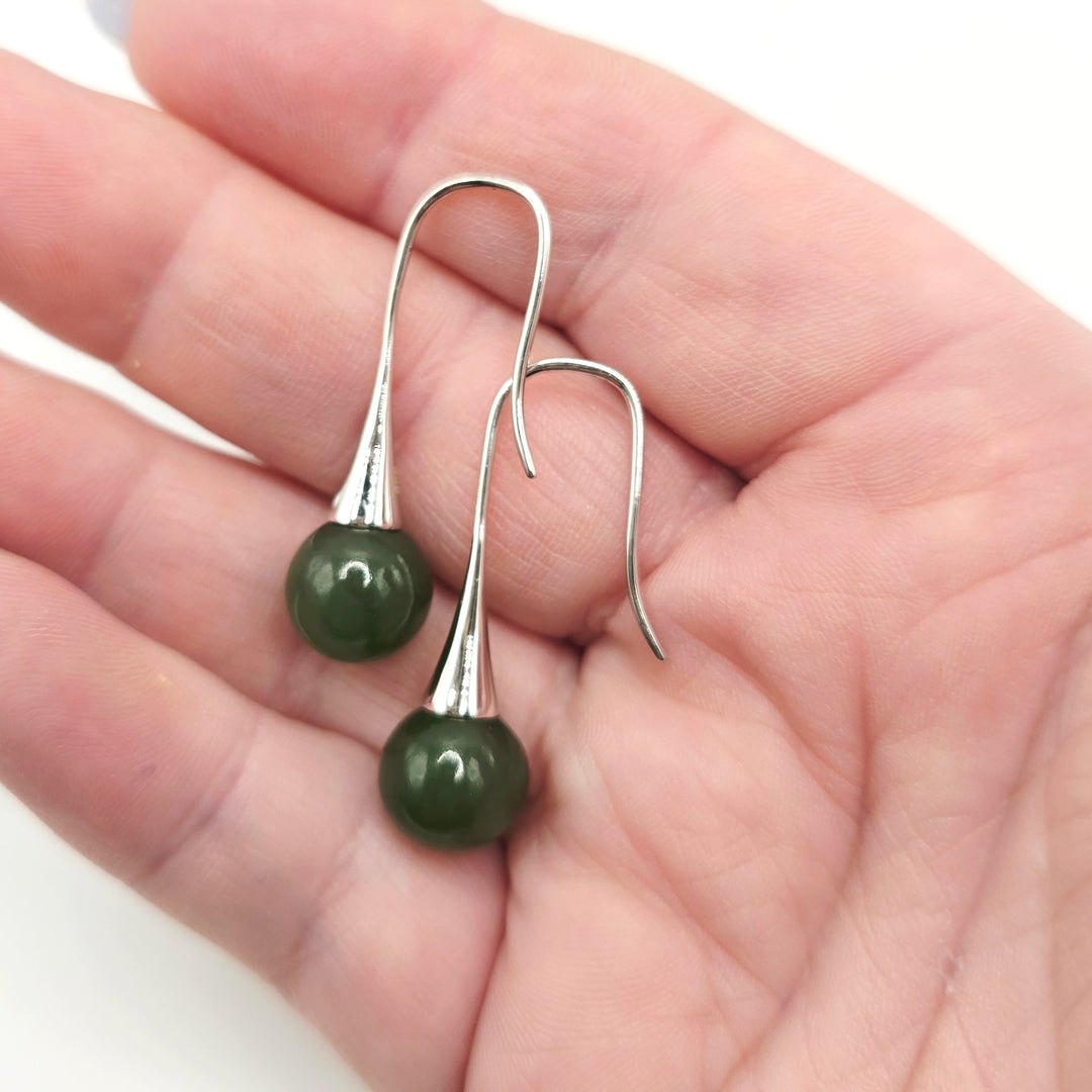 Silver Ball Greenstone Earrings