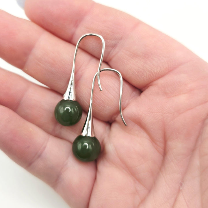 Silver Ball Greenstone Earrings