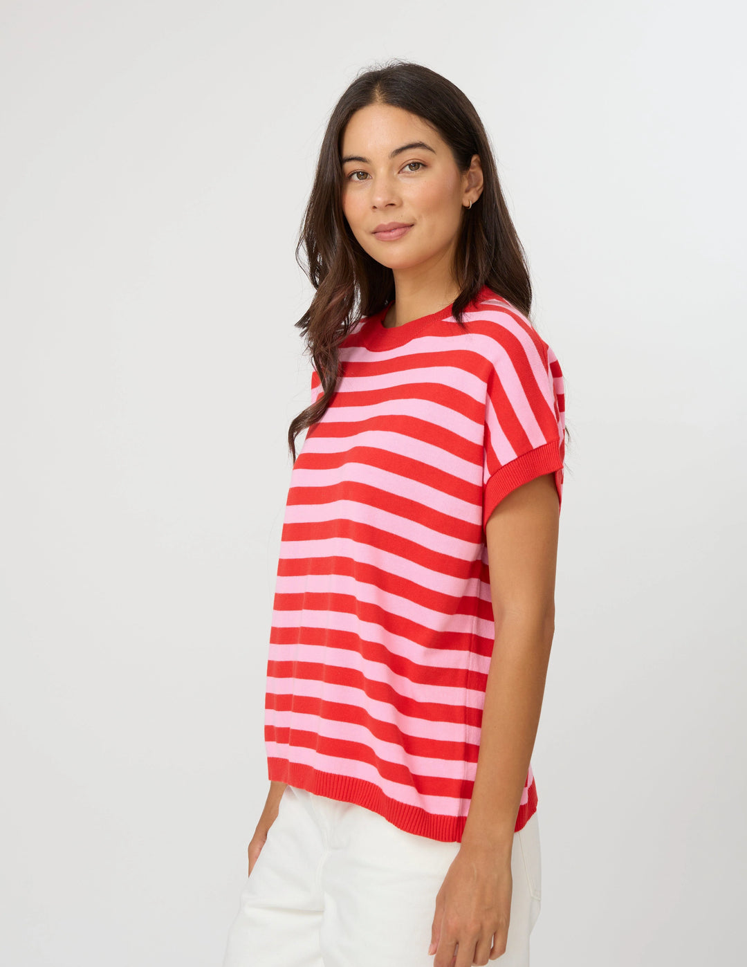 Stella + Gemma Pink & Red Striped Gwen Knit Tee