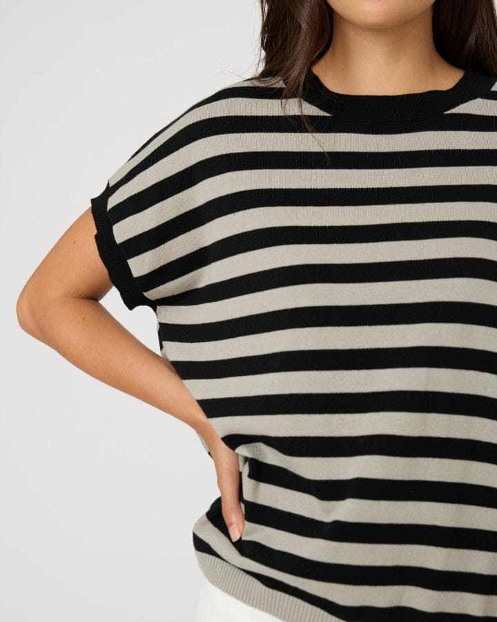 Stella + Gemma Sage & Black Striped Gwen Knit Tee