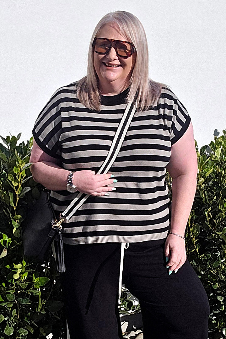 Stella + Gemma Sage & Black Striped Gwen Knit Tee