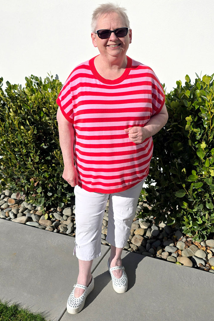 Stella + Gemma Pink & Red Striped Gwen Knit Tee